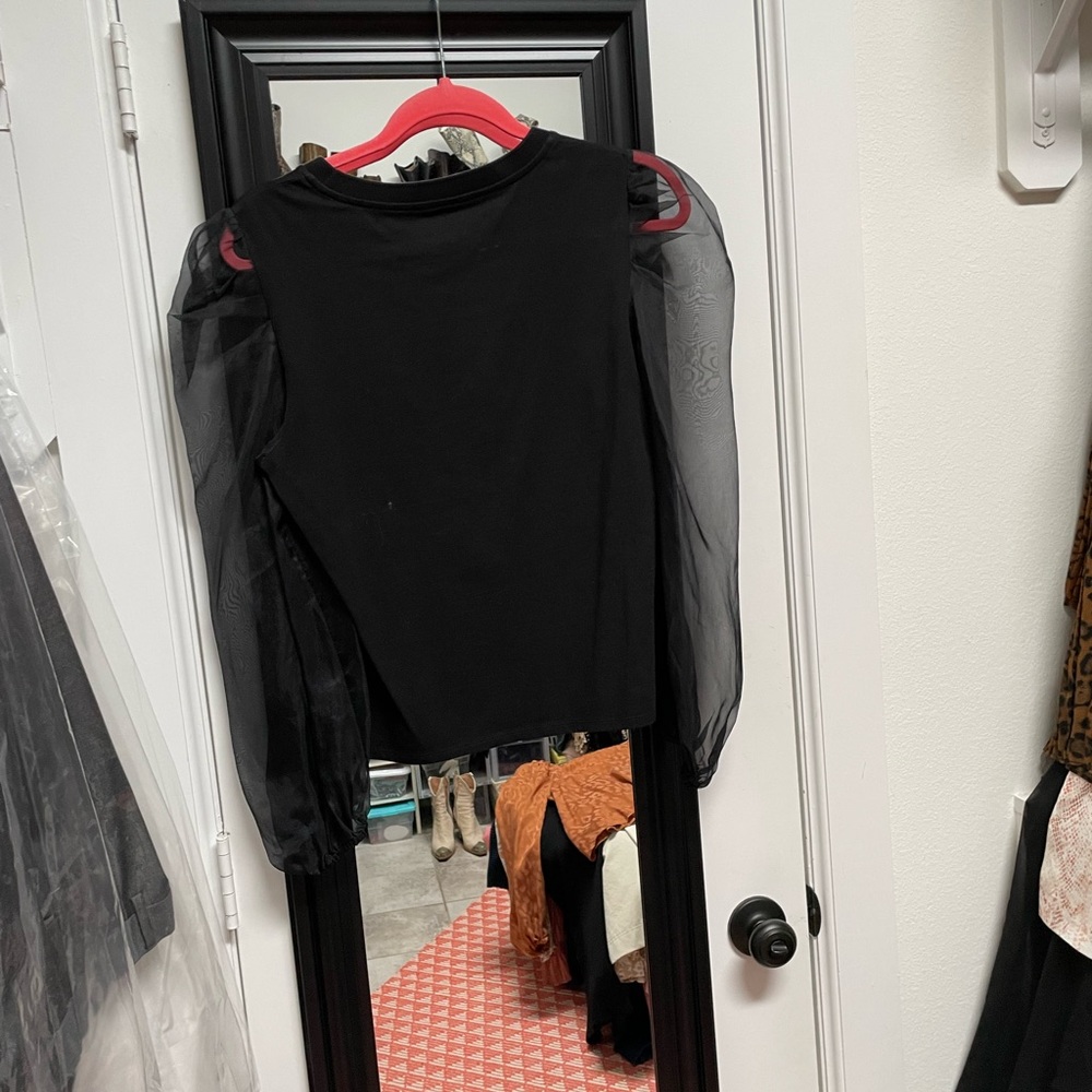 Cinq à Sept Black Top with Sheer Sleeves